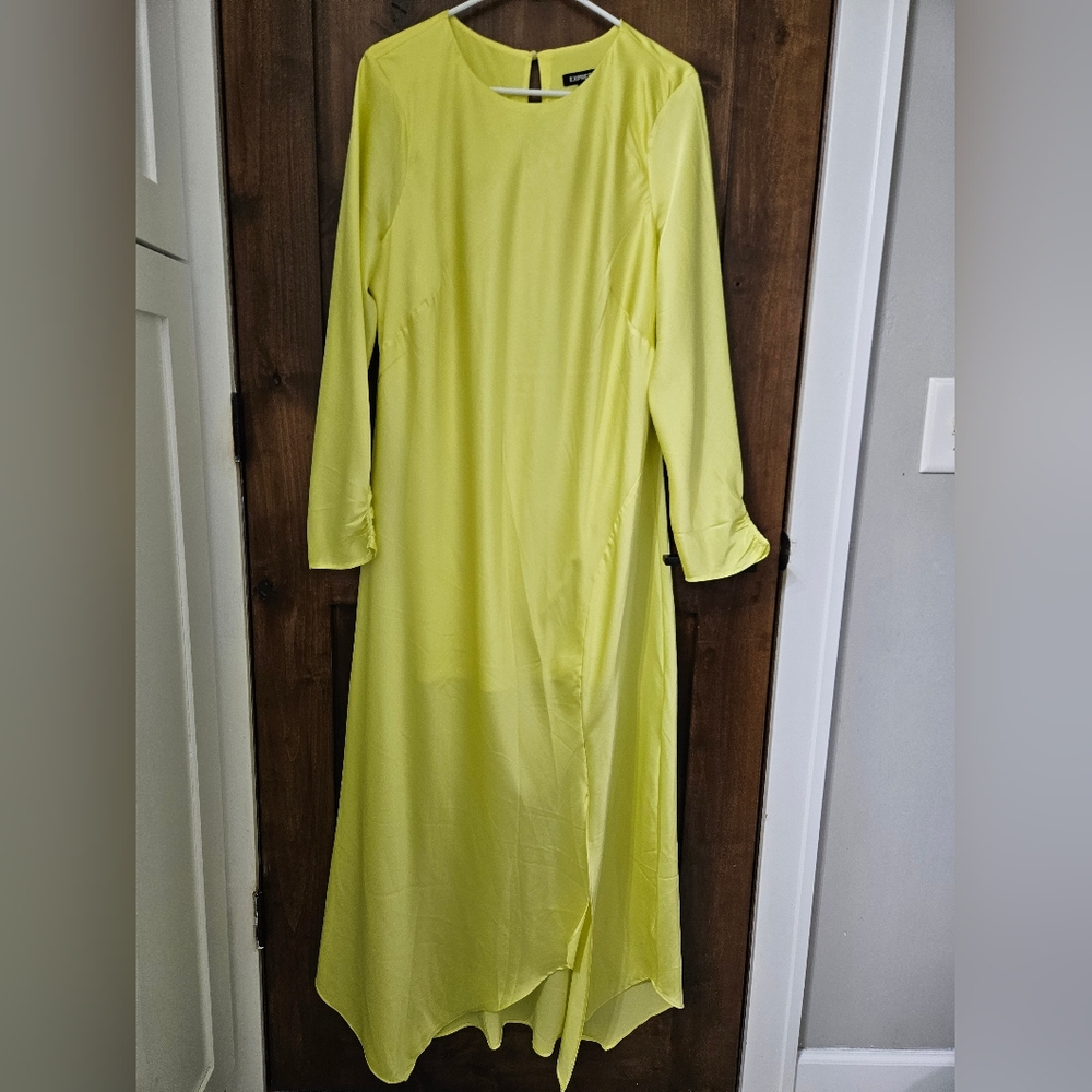 Express yellow long sleeve maxi dress new xl satin